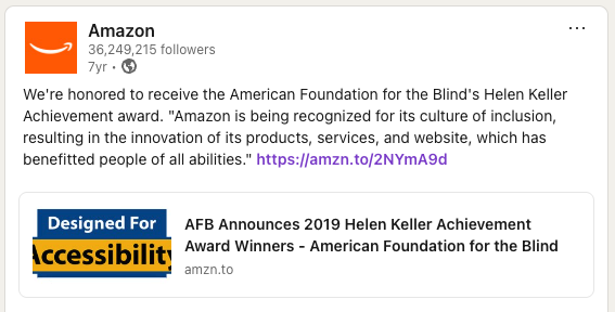Amazon AFB Helen Keller Achievement Award