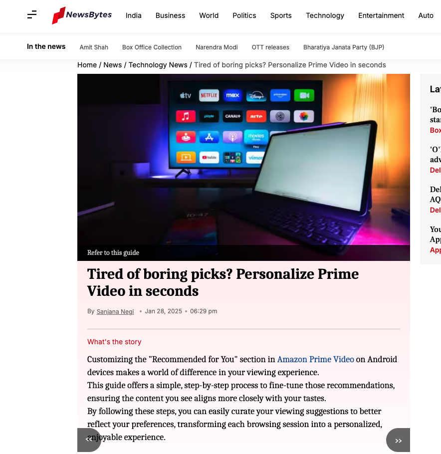Personalize Prime Video article